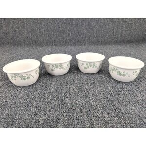 Corelle Coordinates Ramekin Set Green Ivy White Stoneware 7oz Vintage 4pc